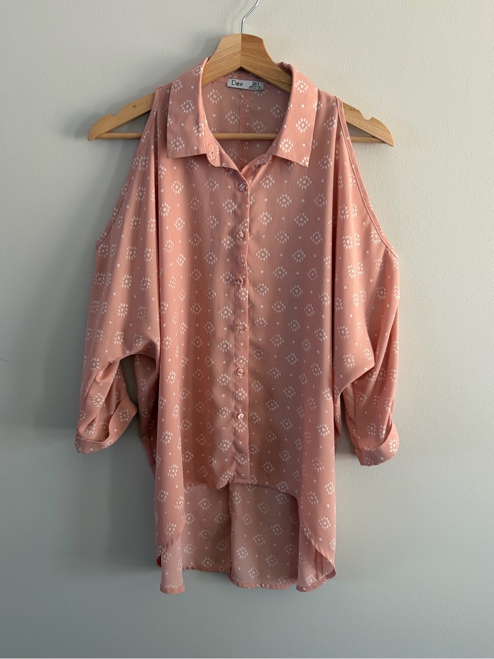 Dex Blush Pink Cold-Shoulder Button-Up Blouse